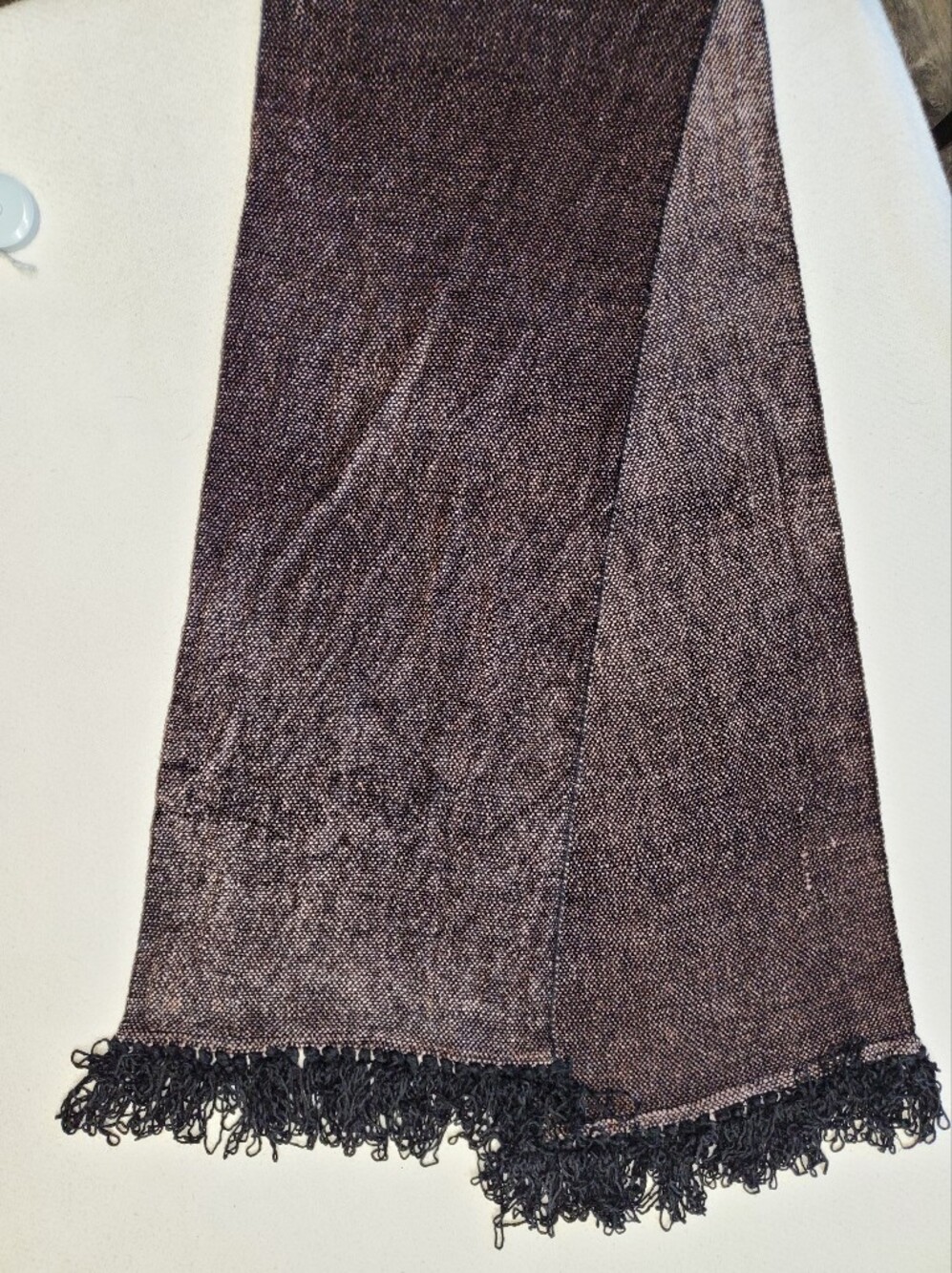 Vintage Holt Renfrew Chenille Viscose Fringe Scarf Brown Pink Tweed Wrap